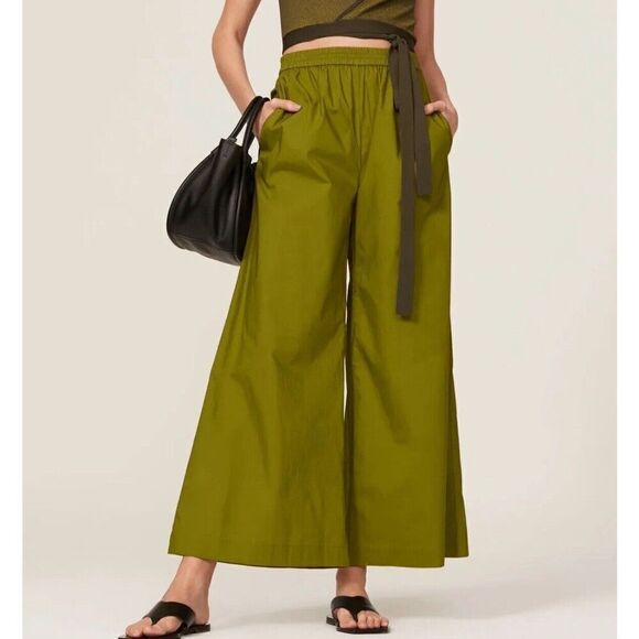 TOCCIN Palazzo Pants Womens XS Green Wide Leg Pockets 100% Cotton Heart Patch - Picture 10 of 10